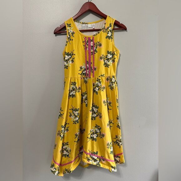 435 by Matilda Jane Girls Twirl Dress Size 16 Yellow Floral Sleeveless Fall - Picture 1 of 3